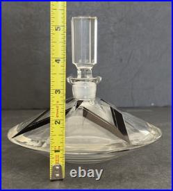 Vintage Art Deco Crystal Perfume Bottle Karl Palda Czech Black Enamel Geometric