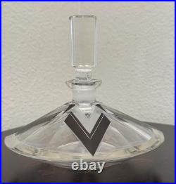 Vintage Art Deco Crystal Perfume Bottle Karl Palda Czech Black Enamel Geometric