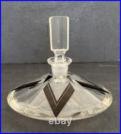 Vintage Art Deco Crystal Perfume Bottle Karl Palda Czech Black Enamel Geometric