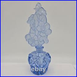 Vintage Art Deco Czech Blue Crystal Glass Perfume Bottle with Large Etched Stopper