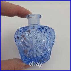 Vintage Art Deco Czech Blue Crystal Glass Perfume Bottle with Large Etched Stopper