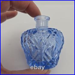 Vintage Art Deco Czech Blue Crystal Glass Perfume Bottle with Large Etched Stopper