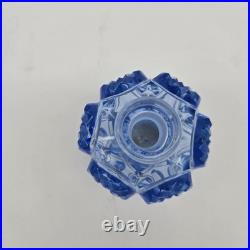 Vintage Art Deco Czech Blue Crystal Glass Perfume Bottle with Large Etched Stopper