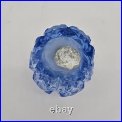 Vintage Art Deco Czech Blue Crystal Glass Perfume Bottle with Large Etched Stopper