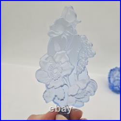 Vintage Art Deco Czech Blue Crystal Glass Perfume Bottle with Large Etched Stopper