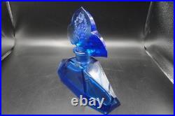 Vintage Art Deco Czech Blue Glass Perfume Bottle with Large Etched Stopper