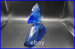 Vintage Art Deco Czech Blue Glass Perfume Bottle with Large Etched Stopper