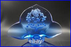 Vintage Art Deco Czech Blue Glass Perfume Bottle with Large Etched Stopper