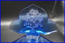Vintage Art Deco Czech Blue Glass Perfume Bottle with Large Etched Stopper