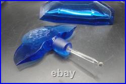 Vintage Art Deco Czech Blue Glass Perfume Bottle with Large Etched Stopper