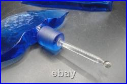 Vintage Art Deco Czech Blue Glass Perfume Bottle with Large Etched Stopper