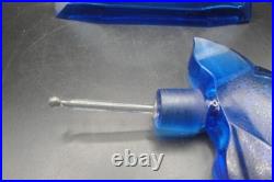 Vintage Art Deco Czech Blue Glass Perfume Bottle with Large Etched Stopper