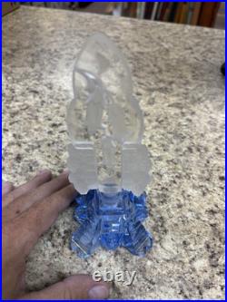Vintage Art Deco Czech Blue Hand Cut Crystal Perfume Bottle Base I RICE
