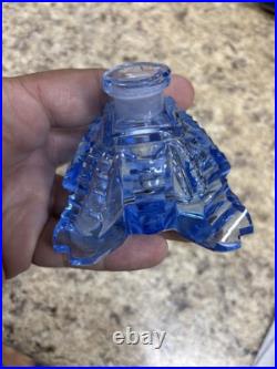 Vintage Art Deco Czech Blue Hand Cut Crystal Perfume Bottle Base I RICE