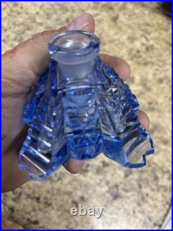 Vintage Art Deco Czech Blue Hand Cut Crystal Perfume Bottle Base I RICE