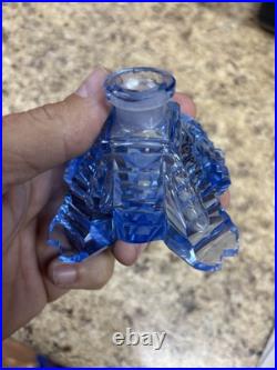 Vintage Art Deco Czech Blue Hand Cut Crystal Perfume Bottle Base I RICE