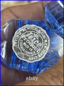 Vintage Art Deco Czech Blue Hand Cut Crystal Perfume Bottle Base I RICE