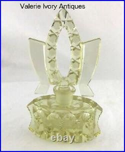 Vintage Art Deco Czech Perfume Bottle Yellow Cut Glass Stopper