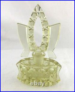 Vintage Art Deco Czech Perfume Bottle Yellow Cut Glass Stopper