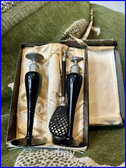 Vintage Art Deco DeVilbiss Black Glass Perfume Atomizer & DropperBottle Set