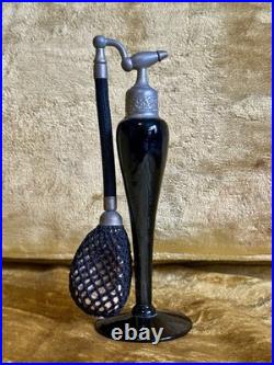 Vintage Art Deco DeVilbiss Black Glass Perfume Atomizer & DropperBottle Set