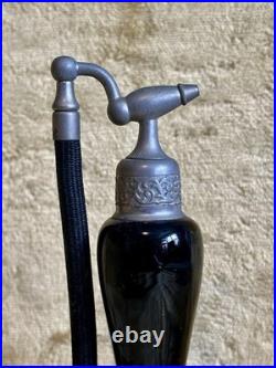 Vintage Art Deco DeVilbiss Black Glass Perfume Atomizer & DropperBottle Set