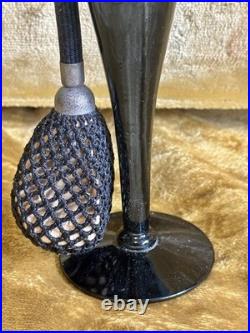 Vintage Art Deco DeVilbiss Black Glass Perfume Atomizer & DropperBottle Set