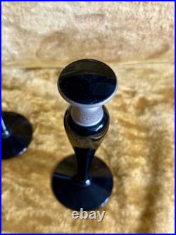 Vintage Art Deco DeVilbiss Black Glass Perfume Atomizer & DropperBottle Set