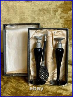 Vintage Art Deco DeVilbiss Black Glass Perfume Atomizer & DropperBottle Set
