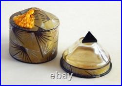Vintage Art Deco Empty Perfume Bottle w Box Cl Glass w Black Triangular Cap