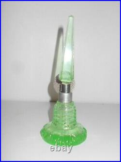 Vintage Art Deco Green Vaseline Glass Perfume Bottle Atomizer 6 Tall