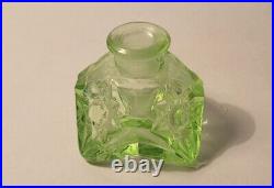Vintage Art Deco Green Vaseline Glass Perfume Bottle Uranium Glows Japan