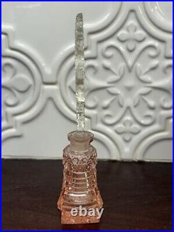 Vintage Art Deco Hand cut Elbe Czech Pink Perfume Bottle Clear Crystal dauber