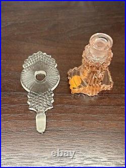 Vintage Art Deco Hand cut Elbe Czech Pink Perfume Bottle Clear Crystal dauber