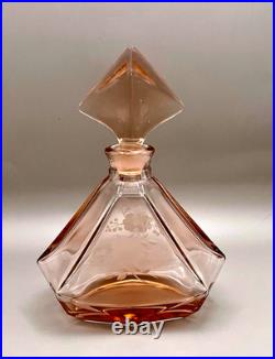 Vintage Art Deco Large Perfume Bottle Pink Crystal Glass Brockwitz Style 8.5 ta