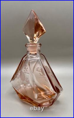 Vintage Art Deco Large Perfume Bottle Pink Crystal Glass Brockwitz Style 8.5 ta