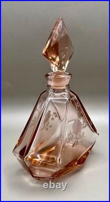 Vintage Art Deco Large Perfume Bottle Pink Crystal Glass Brockwitz Style 8.5 ta