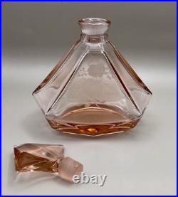 Vintage Art Deco Large Perfume Bottle Pink Crystal Glass Brockwitz Style 8.5 ta