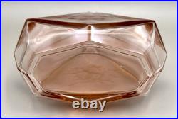 Vintage Art Deco Large Perfume Bottle Pink Crystal Glass Brockwitz Style 8.5 ta