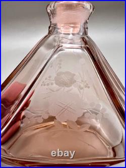 Vintage Art Deco Large Perfume Bottle Pink Crystal Glass Brockwitz Style 8.5 ta