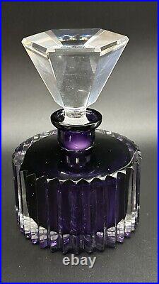 Vintage Art Deco Perfume Bottle Czech Bohemian Heavy Purple Cut Glass