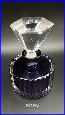 Vintage Art Deco Perfume Bottle Czech Bohemian Heavy Purple Cut Glass