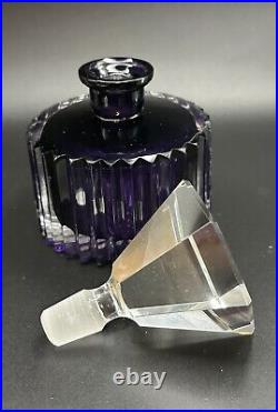 Vintage Art Deco Perfume Bottle Czech Bohemian Heavy Purple Cut Glass