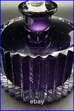 Vintage Art Deco Perfume Bottle Czech Bohemian Heavy Purple Cut Glass