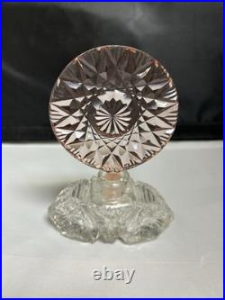 Vintage Art Deco Pink & Clear Cut Glass Perfume Bottle with Geometric Stopper