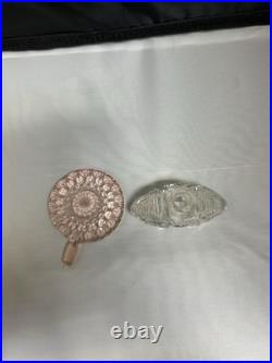 Vintage Art Deco Pink & Clear Cut Glass Perfume Bottle with Geometric Stopper