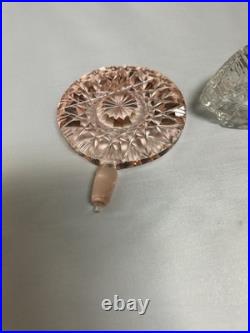 Vintage Art Deco Pink & Clear Cut Glass Perfume Bottle with Geometric Stopper