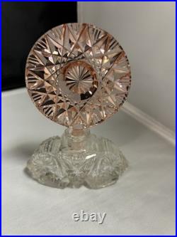Vintage Art Deco Pink & Clear Cut Glass Perfume Bottle with Geometric Stopper