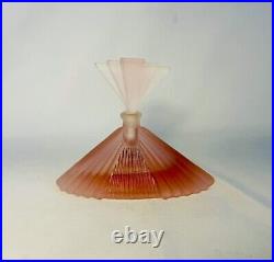 Vintage Art Deco Pink Frosted Satin Glass Pyramid Hollywood Perfume Bottle