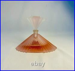 Vintage Art Deco Pink Frosted Satin Glass Pyramid Hollywood Perfume Bottle